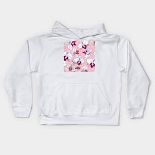 Purple Hues and White Blooms: Floral Design on Pink Kids Hoodie